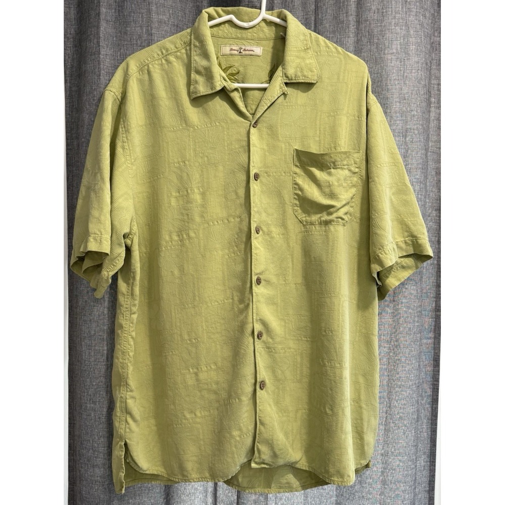 Tommy Bahama Men's Short Sleeve Green Button-Up 100% Silk Size X-Large